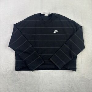 Nike Striped Black Pull Over Long Sleeve Crop Shirt Women's Medium